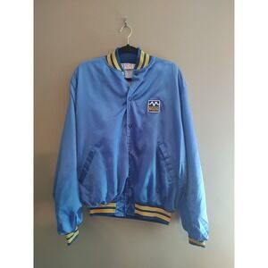 Vintage MOOG Birdie Bomber Jacket XL Blue Yellow Ribbed Trim Snap Front
